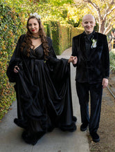 Load image into Gallery viewer, Silky Satin Feather Fringe Hem Long Robe (Victorian Style / Christmas Gift)
