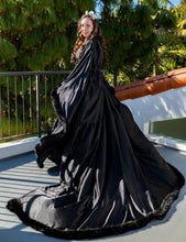 Load image into Gallery viewer, Silky Satin Feather Fringe Hem Long Robe (Victorian Style / Christmas Gift)
