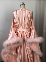 Load image into Gallery viewer, Silky Satin Feather Fringe Hem Long Robe (Victorian Style / Christmas Gift)
