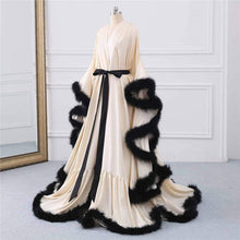 Load image into Gallery viewer, Silky Satin Feather Fringe Hem Long Robe (Victorian Style / Christmas Gift)
