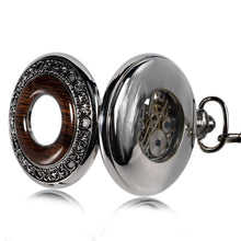 Load image into Gallery viewer, Silver Wooden Mechanical Hand Wind Pocket Watch
