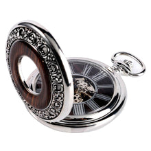 Load image into Gallery viewer, Silver Wooden Mechanical Hand Wind Pocket Watch
