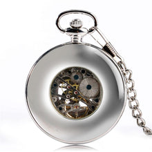 Load image into Gallery viewer, Silver Wooden Mechanical Hand Wind Pocket Watch
