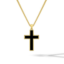 Load image into Gallery viewer, Stone Cross Pendant -  14K Gold Onyx
