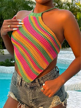 Load image into Gallery viewer, Striped Lace Up Backless Asymmetrical Hem Knit Top | NCS
