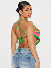 Load image into Gallery viewer, Striped Lace Up Backless Asymmetrical Hem Knit Top | NCS
