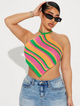 Load image into Gallery viewer, Striped Lace Up Backless Asymmetrical Hem Knit Top | NCS
