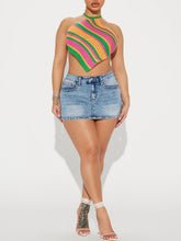 Load image into Gallery viewer, Striped Lace Up Backless Asymmetrical Hem Knit Top | NCS
