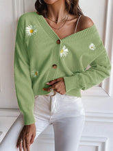 Load image into Gallery viewer, Sweet Daisy Embroidery V-Neck Loose Knit Cardigan | NCS
