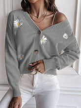 Load image into Gallery viewer, Sweet Daisy Embroidery V-Neck Loose Knit Cardigan | NCS
