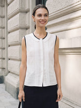Load image into Gallery viewer, Linen-Lyocell Contrast Trim Pleated Sleeveless Top JUNIPER

