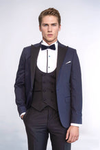 Load image into Gallery viewer, Patterned Jacket Combined Navy Blue Tuxedo | Wessi
