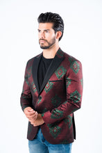 Load image into Gallery viewer, Men's Double Button Burgundy Woven Printed Blazer
