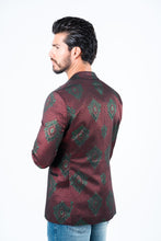 Load image into Gallery viewer, Men's Double Button Burgundy Woven Printed Blazer
