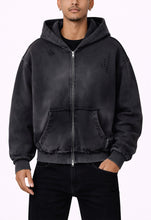Load image into Gallery viewer, NOIR DISTRESSED ZIP HOODIE
