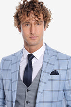 Load image into Gallery viewer, Checked Patterned Slim Fit Light Blue Men Suit - Wessi
