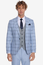 Load image into Gallery viewer, Checked Patterned Slim Fit Light Blue Men Suit - Wessi
