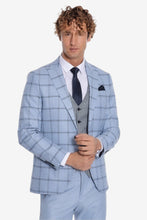 Load image into Gallery viewer, Checked Patterned Slim Fit Light Blue Men Suit - Wessi
