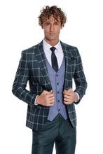 Load image into Gallery viewer, Checked Patterned Slim Fit Green Men Suit - Wessi
