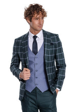 Load image into Gallery viewer, Checked Patterned Slim Fit Green Men Suit - Wessi

