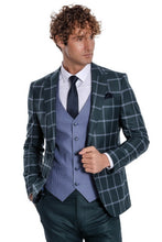 Load image into Gallery viewer, Checked Patterned Slim Fit Green Men Suit - Wessi
