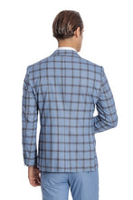 Load image into Gallery viewer, Checked Patterned Slim Fit Blue Men Suit - Wessi
