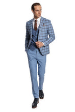 Load image into Gallery viewer, Checked Patterned Slim Fit Blue Men Suit - Wessi
