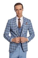 Load image into Gallery viewer, Checked Patterned Slim Fit Blue Men Suit - Wessi
