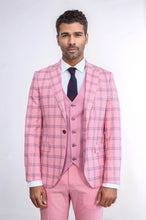Load image into Gallery viewer, Checked Patterned Slim Fit Pink Men Suit - Wessi
