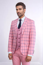 Load image into Gallery viewer, Checked Patterned Slim Fit Pink Men Suit - Wessi
