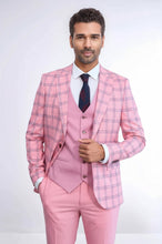 Load image into Gallery viewer, Checked Patterned Slim Fit Pink Men Suit - Wessi
