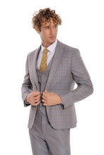 Load image into Gallery viewer, Checked Slim Fit Light Blue Men Suit - Wessi

