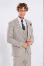 Load image into Gallery viewer, Checked Slim Fit Cream Men Suit - Wessi
