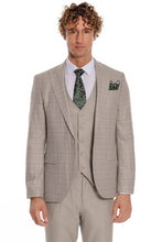 Load image into Gallery viewer, Checked Slim Fit Cream Men Suit - Wessi
