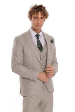 Load image into Gallery viewer, Checked Slim Fit Cream Men Suit - Wessi
