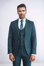 Load image into Gallery viewer, Checked Slim Fit Green Men Suit - Wessi
