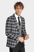 Load image into Gallery viewer, Slim Fit Patterned Checked Black Men Suit - Wessi
