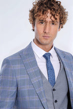 Load image into Gallery viewer, Patterned Checked Slim Fit Blue Men Suit - Wessi
