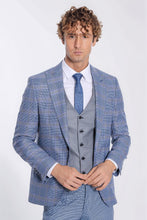 Load image into Gallery viewer, Patterned Checked Slim Fit Blue Men Suit - Wessi
