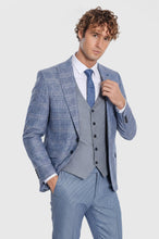 Load image into Gallery viewer, Patterned Checked Slim Fit Blue Men Suit - Wessi

