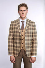 Load image into Gallery viewer, Slim Fit Patterned Checked Light Brown Men Suit - Wessi
