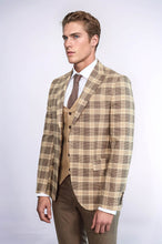 Load image into Gallery viewer, Slim Fit Patterned Checked Light Brown Men Suit - Wessi
