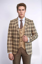 Load image into Gallery viewer, Slim Fit Patterned Checked Light Brown Men Suit - Wessi
