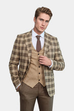 Load image into Gallery viewer, Slim Fit Patterned Checked Light Brown Men Suit - Wessi
