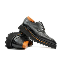Load image into Gallery viewer, Thick-soled calfskin formal brogue derby shoes Black
