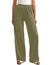 Load image into Gallery viewer, WICIWI Womens Casual Wide Leg Pants Fall Winter Elastic Waist Loose Rib Knit Lounge Palazzo Trousers with Pockets(Army GreenX-Large) - # GIAA23410023
