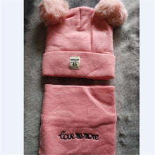 Load image into Gallery viewer, 2 Pieces Baby Beanies Cap and Scarf Set Baby Kid Solid Color Plush Ball Baby Girls Hat And Scarf Set For Boys and Girls Kids In Modern Design
