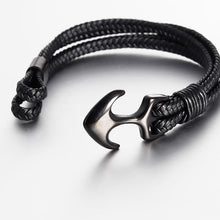 Load image into Gallery viewer, Elegant Fashionable Anchor High Quality Bracelet Men And Women Titanium Steel Bracelet Black Personality Leather
