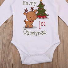Load image into Gallery viewer, Modern Christmas Newborn Infant Baby Boys and Girls Cartoon Deer Christmas Tree Print Long Sleeves Romper
