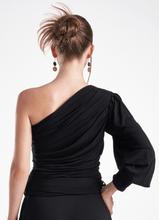 Load image into Gallery viewer, LavaNera One Shoulder Black Jersey Viscose Blouse
